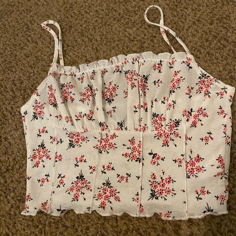 White with pink flowers crop top